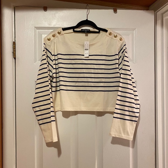 NWT JCREW Nautical Striped Longsleeve with Gold Buttons - 100% Cotton - Size M - Picture 1 of 5